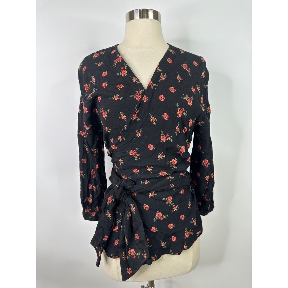 Zara Floral Print Asymmetrical Wrap Blouse